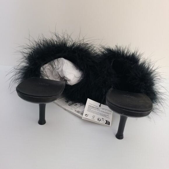 ZARA HEELED MULES WITH FEATHERS Black SIZE 8 | 1302/110/800 - Picture 9 of 10